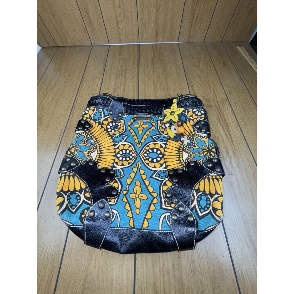 Isabella Fiore Black and Teal Patterned Shoulder Bag